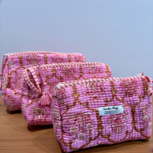 trousse de toilette rose, artisanat indien